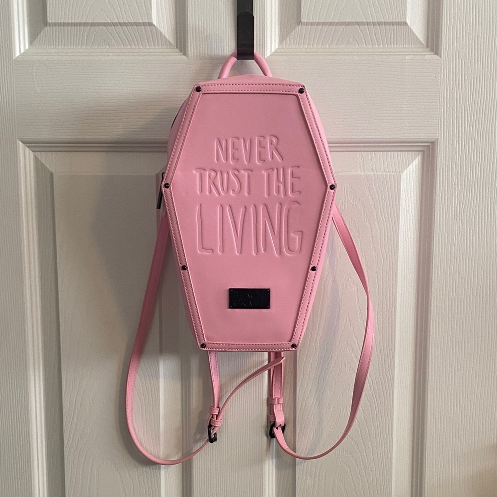 🌼 NWOT Pink Coffin-Shaped Backpack - "Never Trust The Living" Black Craft Brand